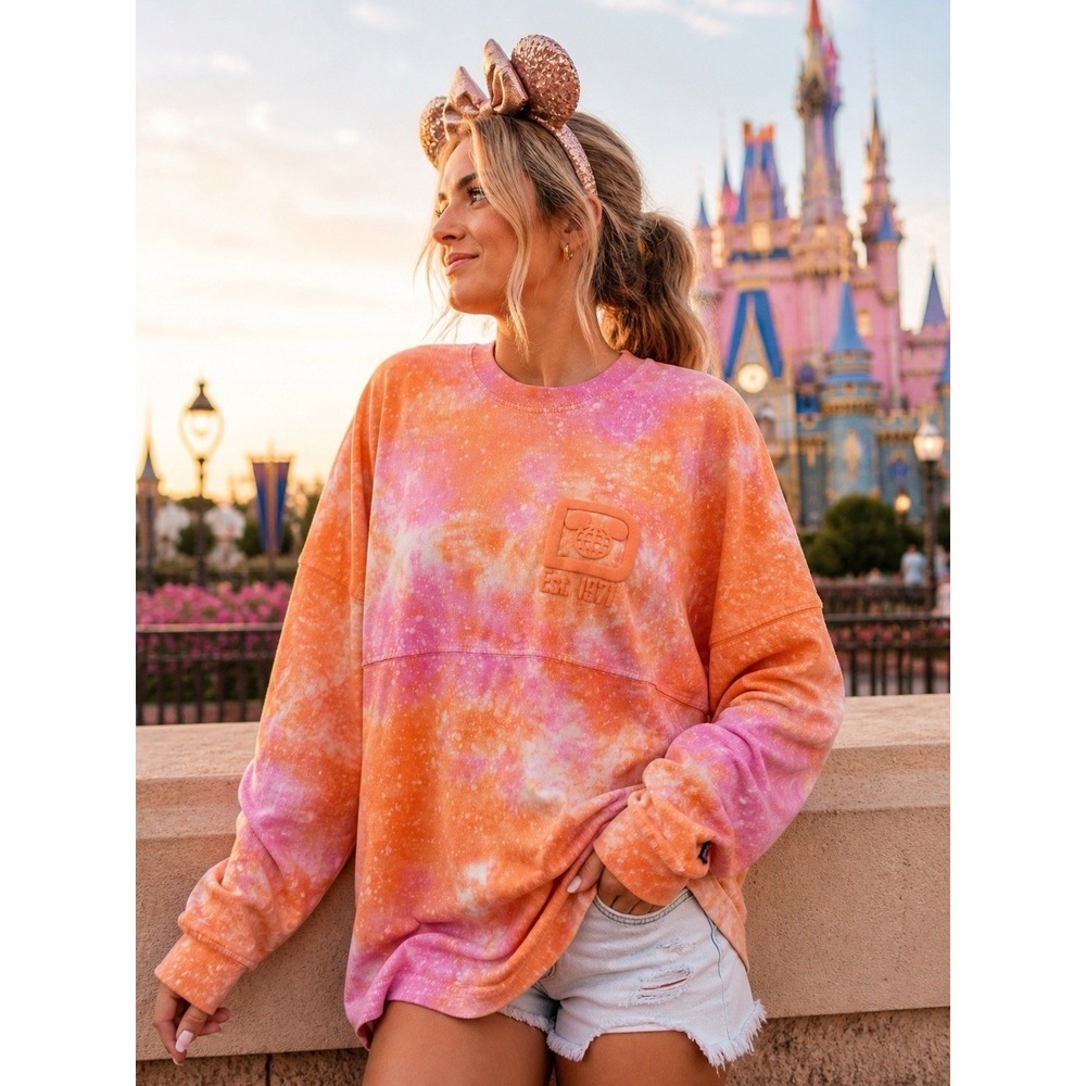 Walt Disney World Spirit Jersey M Tie Dye Orange Pink Galaxy Sweatshirt Mickey